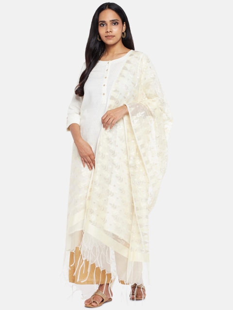 

RANGMANCH BY PANTALOONS Off White & Silver-Toned Woven Design Dupatta