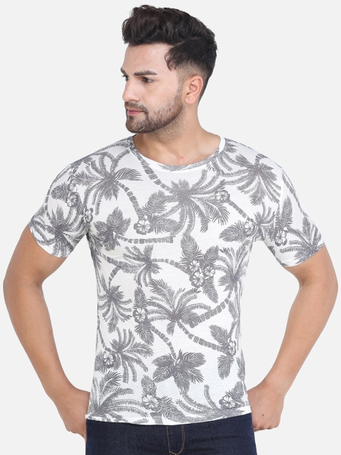

COLVYNHARRIS JEANS Men White & Grey Floral Printed Tropical Slim Fit T-shirt