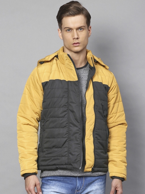 Campus Sutra Men Yellow Grey Colourblocked Windcheater Padded Jacket