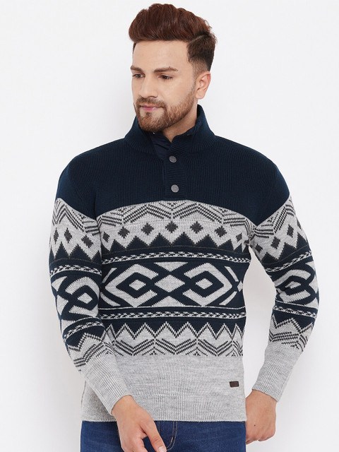 

98 Degree North Men Navy Blue Self Design