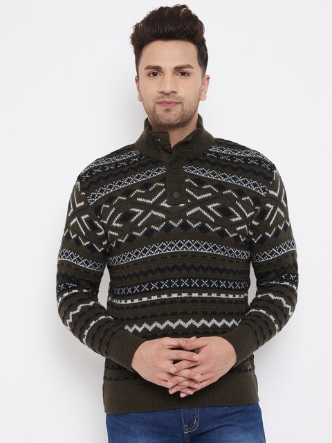 

98 Degree North Men Olive Self Design