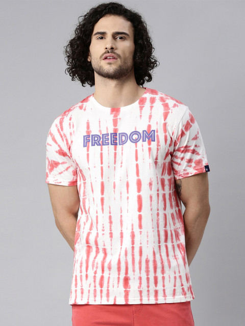 

Breakbounce Men White Red Tie and Dye Dyed Pure Cotton T-shirt