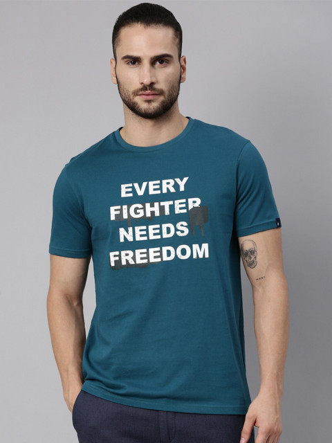 

Breakbounce Men Teal Green Typography Printed Pure Cotton T-shirt