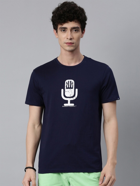 

Breakbounce Men Navy Blue Printed Pure Cotton T-shirt
