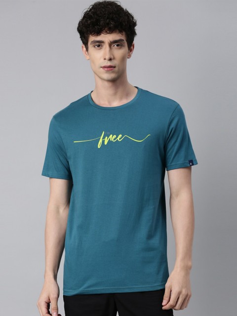 

Breakbounce Men Teal Blue Typography Printed Pure Cotton T-shirt