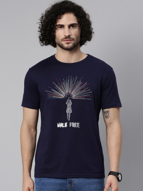

Breakbounce Men Navy Blue Printed Pure Cotton T-shirt