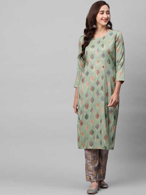 

FASHOR Women Green Ethnic Motifs Embroidered Kurta