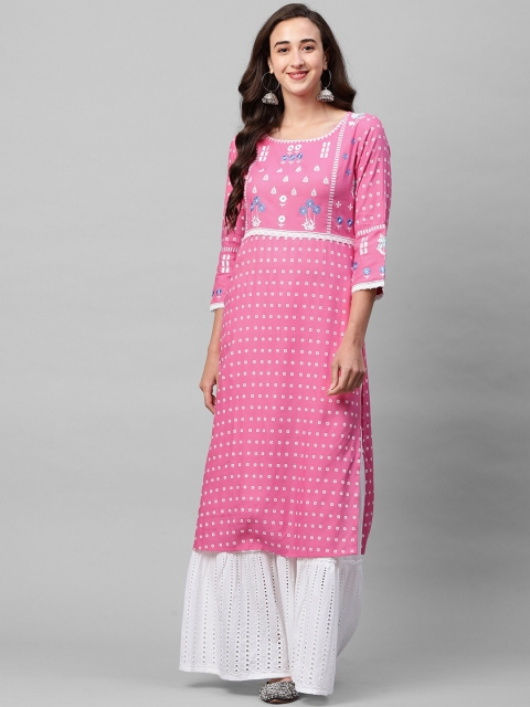 

FASHOR Women Pink Ethnic Motifs Embroidered Anarkali Kurta