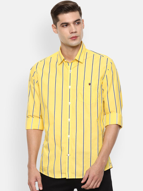 

Louis Philippe Sport Men Yellow Slim Fit Vertical Striped Cotton Casual Shirt