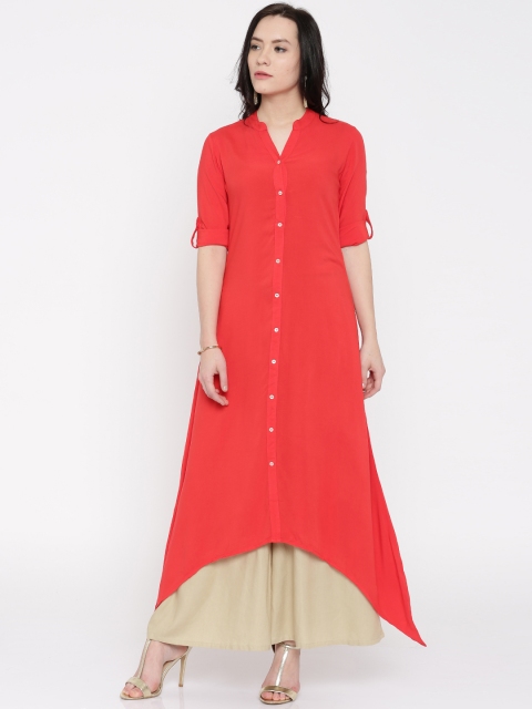 

Vishudh Women Red Solid A-Line Asymmetric Kurta