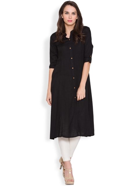 

Vishudh Women Black Solid A-Line Kurta