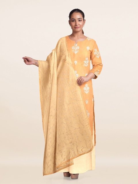 

Pothys Orange & White Printed Unstitched Dress Material