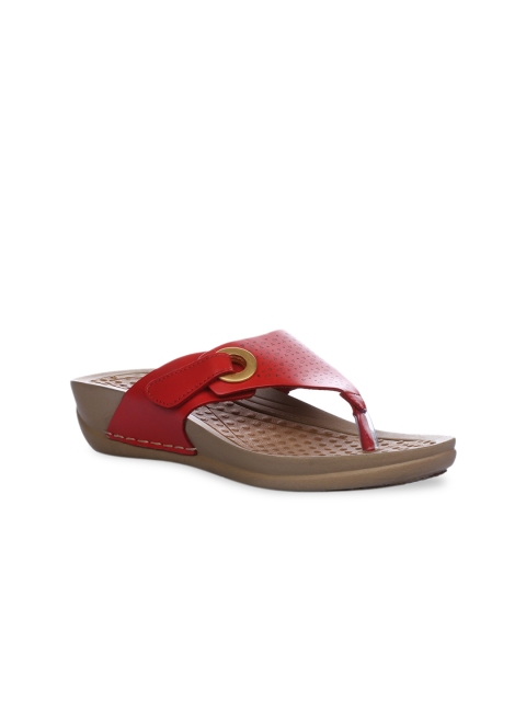 

Liberty Red Leather Wedge Sandals with Buckles Embellishment