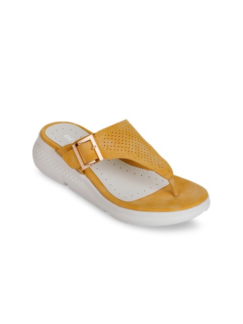 

Liberty Yellow Colourblocked Wedge Sandals with Laser Cuts