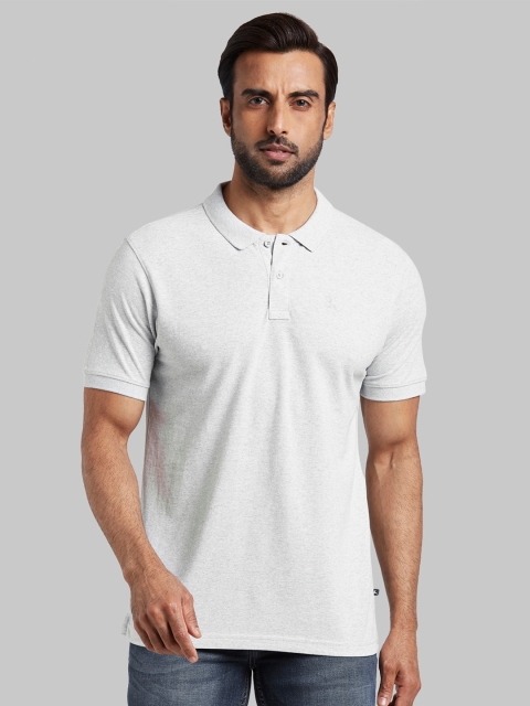 

Parx Men Grey Self Design Polo Collar T-shirt