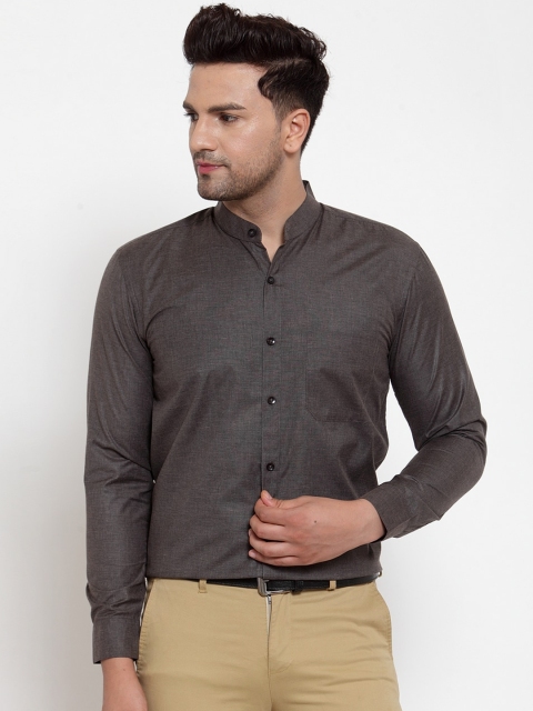 

JAINISH Men Charcoal Grey Classic Mandarin Collar Cotton Formal Shirt