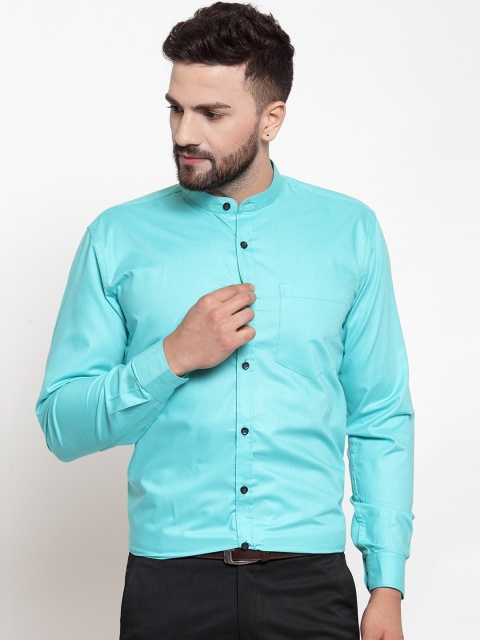 

JAINISH Men Blue Classic Mandarin Collar Cotton Formal Shirt