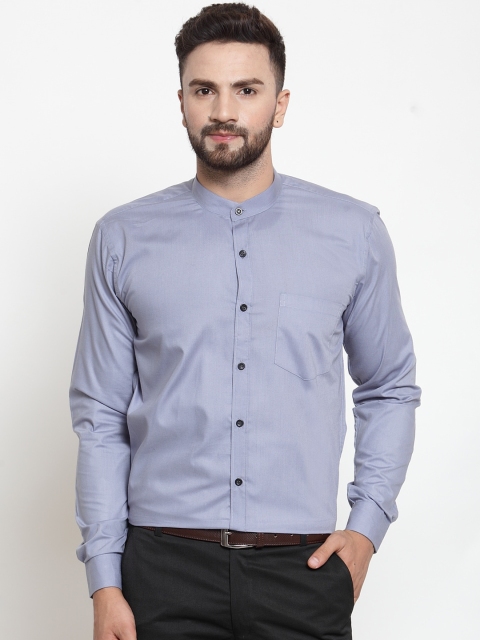 

JAINISH Men Grey Classic Mandarin Collar Cotton Formal Shirt