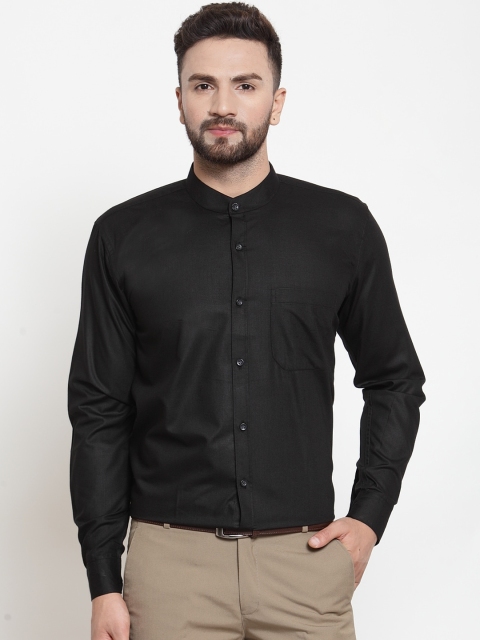 

JAINISH Men Black Classic Mandarin Collar Cotton Formal Shirt
