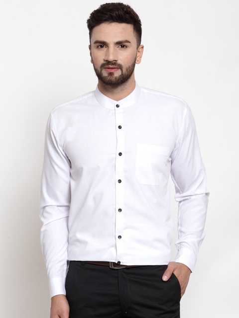 

JAINISH Men White Classic Mandarin Collar Cotton Formal Shirt