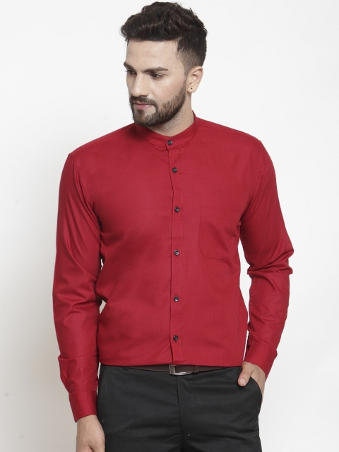 

JAINISH Men Red Classic Mandarin Collar Cotton Formal Shirt