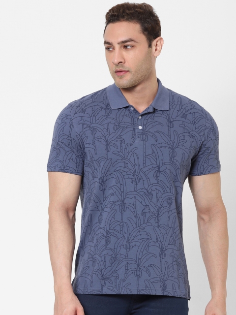 

Celio Men Blue Tropical Printed Polo Collar Cotton Pure Cotton T-shirt