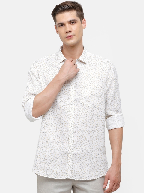 

Linen Club Men White Floral Printed Linen Casual Shirt