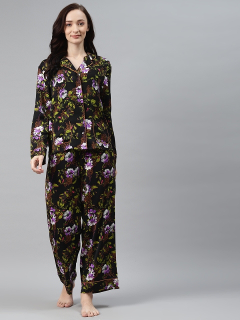 

Marks & Spencer Women Black & Green Floral Print Pyjama Sets