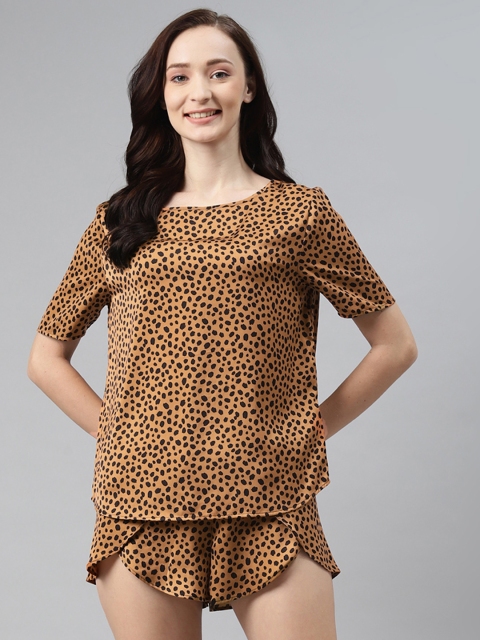 

Marks & Spencer Women Brown & Black Animal Print Shorts Set