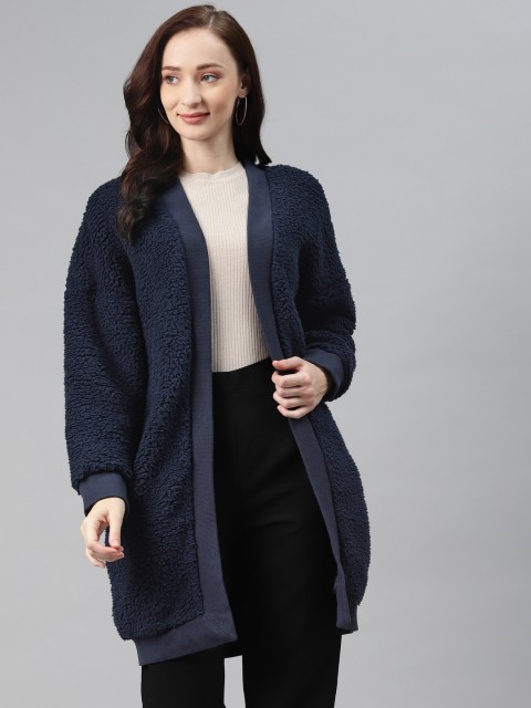 

Marks & Spencer Women Navy Blue Fleece Longline Front-Open Sweater