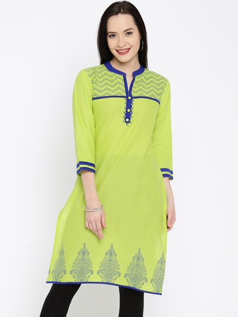 

Aaboli Women Green Yoke Design Straight Kurta