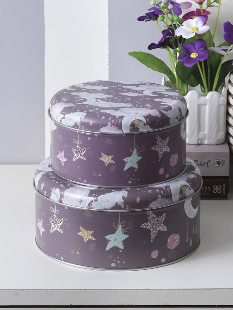 

A Vintage Affair- Home Decor Pink Set of 2 Round Stars and Moon Storage Organisers, Brown