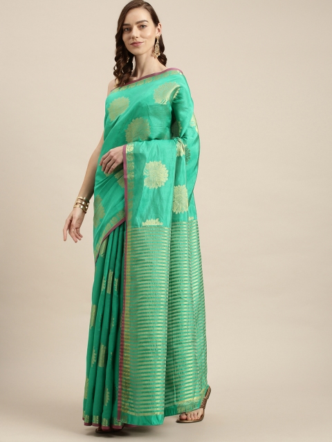 

Mitera Sea Green Ethnic Motifs Zari Art Silk Kanjeevaram Saree