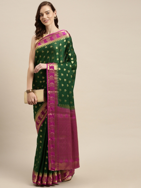 

Mitera Green & Gold Ethnic Motifs Zari Mysore Silk Saree