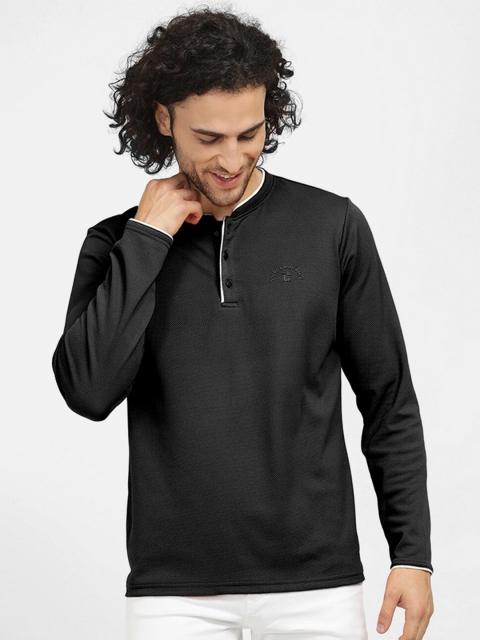 

V2 Value & Variety Men Black Henley Neck T-shirt