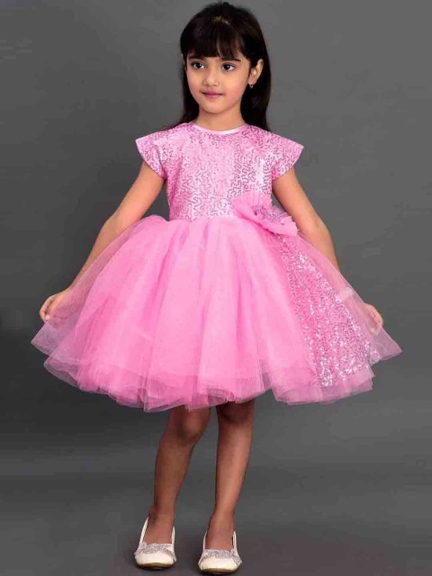 

Pink Chick Girls Pink Embellished Sequinned Net Party Dress