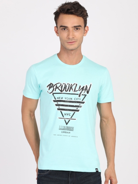 

MASH UNLIMITED Men Blue & Black Printed Slim Fit T-shirt