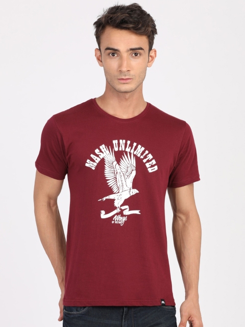 

MASH UNLIMITED Men Maroon & White Printed Slim Fit T-shirt