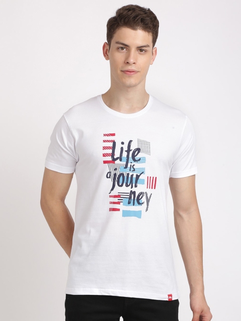 

MASH UNLIMITED Men White & Blue Typography Printed Slim Fit T-shirt