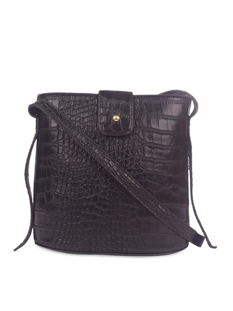 

Bagkok Women Black Textured PU Structured Sling Bag