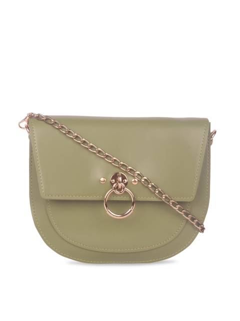 

Bagkok Women Green PU Half Moon Sling Bag
