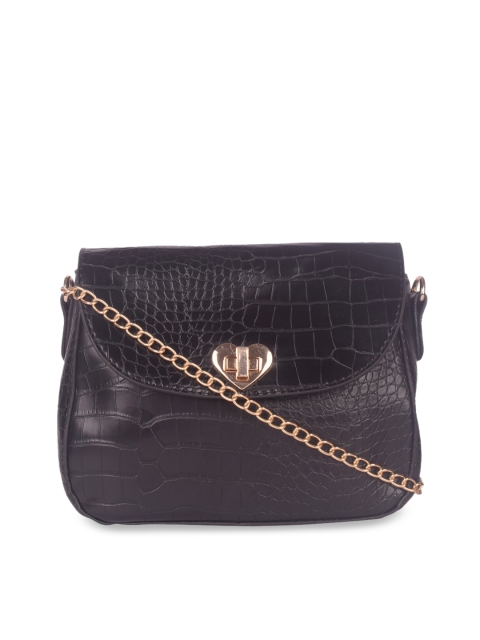 

Bagkok Women Black PU Textured Structured Sling Bag
