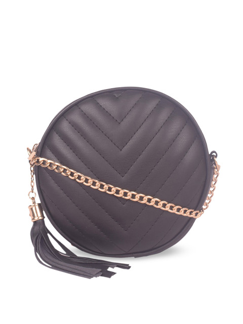 

Bagkok Women Black PU Quilted Half Moon Sling Bag