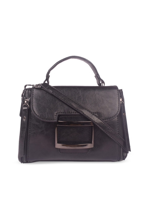 

Bagkok Women Black PU Textured Structured Satchel Bag