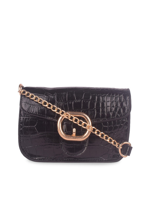 

Bagkok Women Black Textured PU Structured Sling Bag