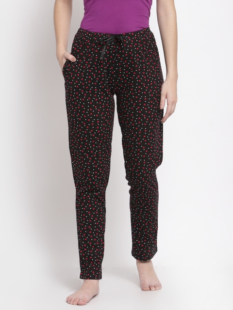 

Sweet Dreams Women Black & Red Printed Cotton Lounge Pants