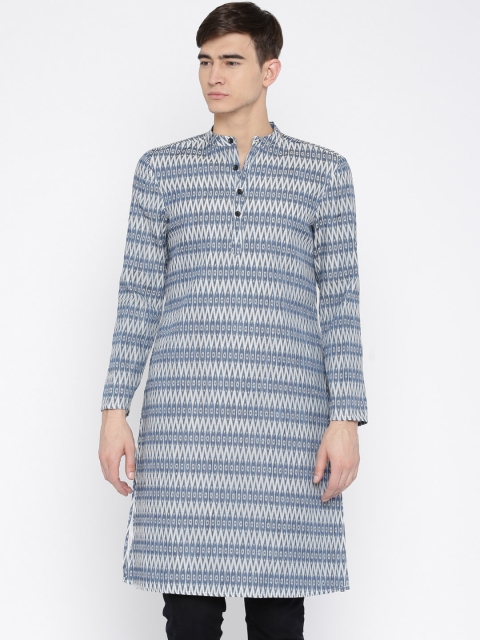 

Svanik Men Blue & White Woven Design Kurta