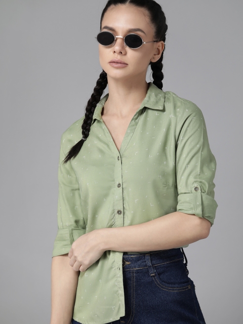 

Roadster Women Green EcoVero Printed Casual Shirt