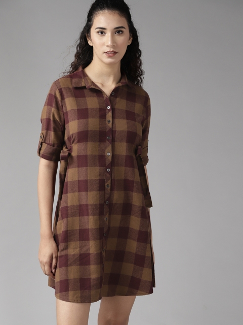 

Roadster Brown & Purple Pure Cotton Checked Flannel Shirt Dress