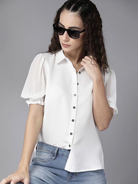 

Roadster Women White Solid Opaque Casual Shirt